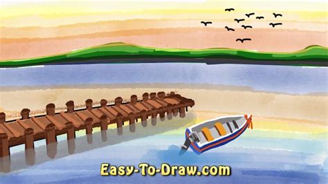 How to draw a dock, wharf, pier with boat beside - Easy Step by Step ...