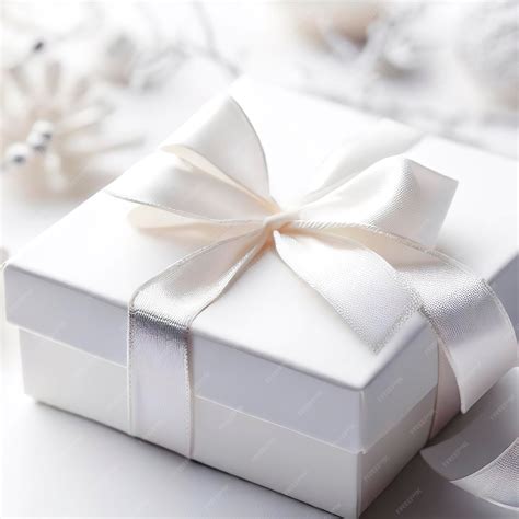 Premium AI Image | White gift box with ribbon on christmas themed white ...