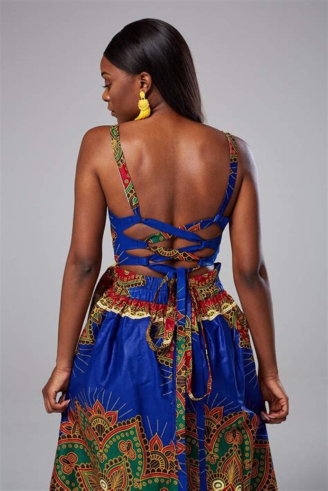 African Ankara Print Blue Crossback Sleeveless Maxi Dress - Makenna – L'AVIYE