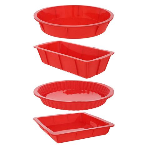 4 Piece Nonstick Silicone Bakeware Set Baking Tray with Round, Square ...