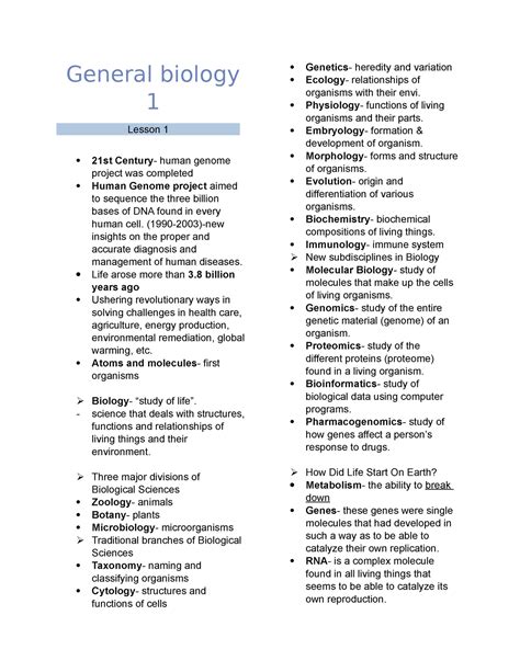 General biology 1 - reviewer - General biology 1 Lesson 1 21st Century ...