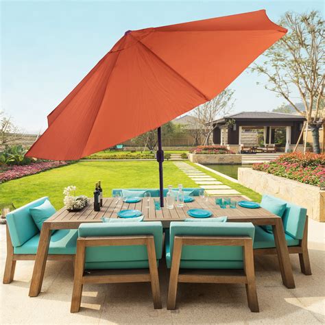 Patio Umbrella with Easy Crank and Auto Tilt Outdoor Table Umbrella for Deck, Balcony, Porch ...