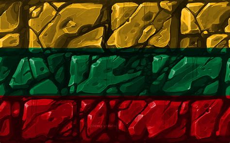 Lithuanian flag, brickwall European countries, national symbols, Flag ...