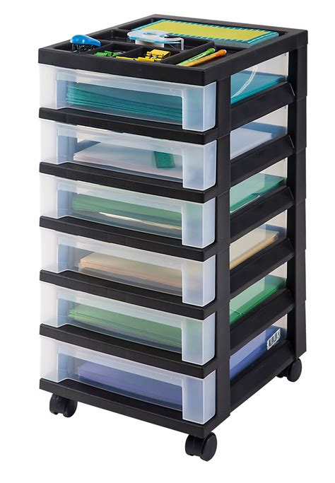 IRIS Cart with Organizer Top, 6 Drawer, 26 7/16 in Height, 12 in Width, 14 1/4 in Depth, Black ...