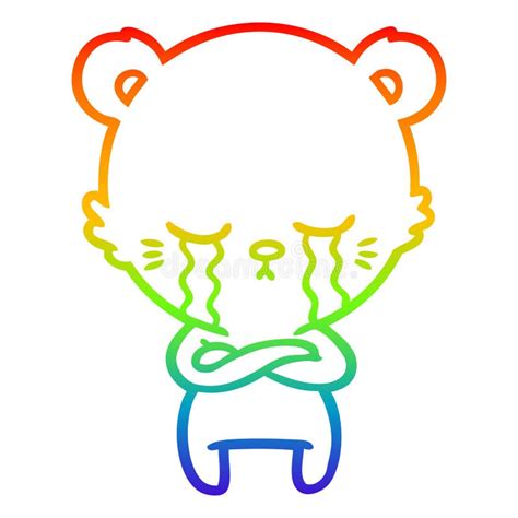 A Creative Rainbow Gradient Line Drawing Crying Cartoon Bear With ...