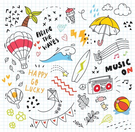 Premium Vector | Set of colorful doodle on paper background