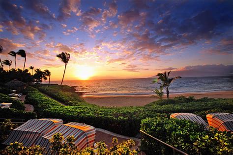 Wailea Sunset Hawaii, polynesia, dusk, palm, sunset, sea, beach, wailea ...