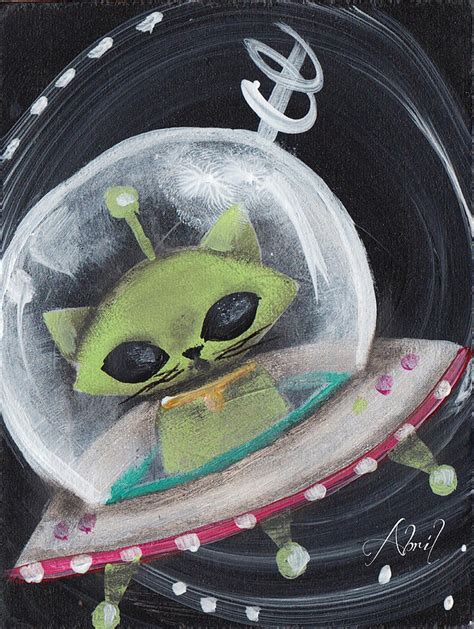 Alien Green Space Cat Painting by Abril Andrade - Fine Art America