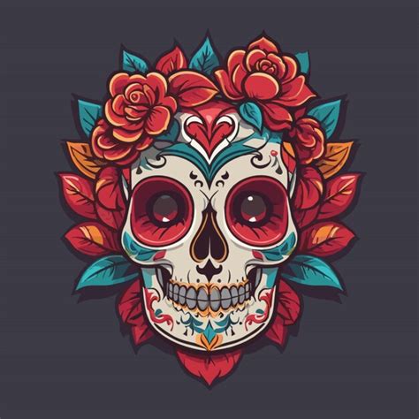 Premium Vector | Sugar skull drawing vector on a white background