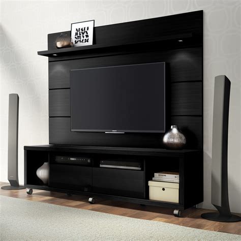 Cabrini Black TV Stand & Floating Wall TV Panel w/1.8 LED Lights at ...