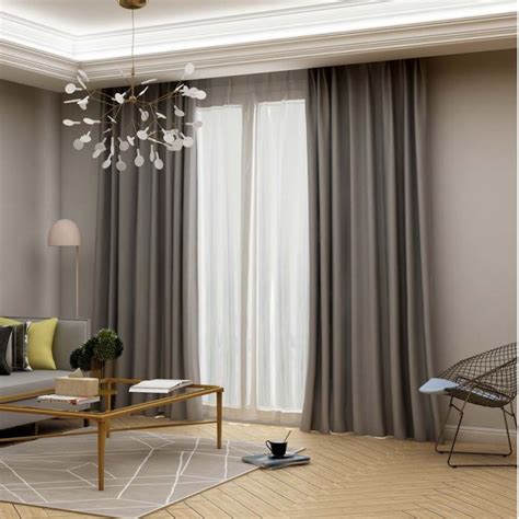 Modern Grey Blackout Curtain Solid Color Silk Imitation Curtain Living Room Bedroom Fabric(One ...