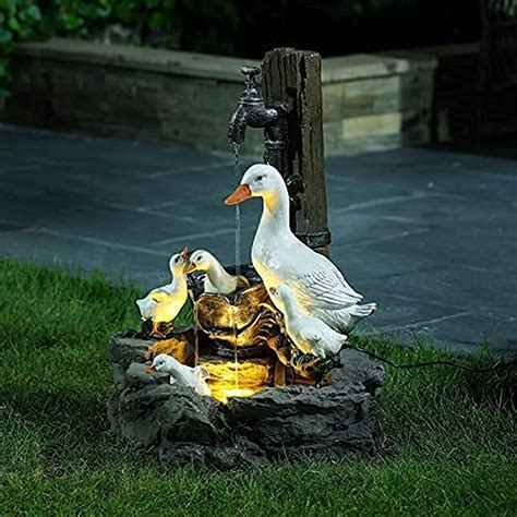 Resin Duck Water Fountain Statue – Animal Garden Statue with Solar Led Lights, Solar Powered ...