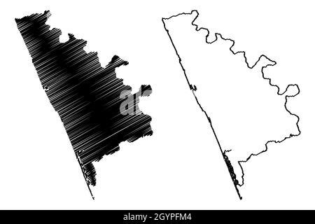 Kasaragod district (Kerala State, Republic of India) map vector illustration, scribble sketch ...