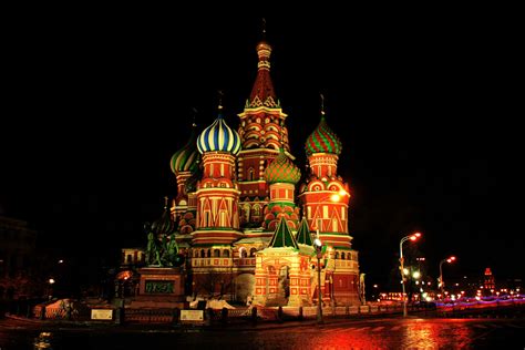 Download Cathedral Dome Colorful Night Russia Moscow Religious Saint Basil's Cathedral HD Wallpaper