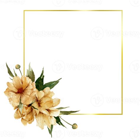 Watercolor Flowers With Golden Frame Illustration 20964536 Png – NBKomputer