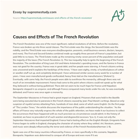 Causes and Effects of The French Revolution - Free Essay Example - 1046 Words | SupremeStudy