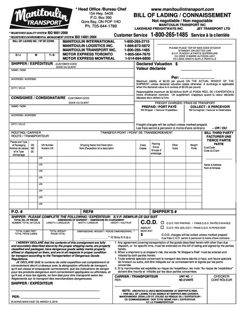 40 Free Bill of Lading Forms & Templates - Template Lab