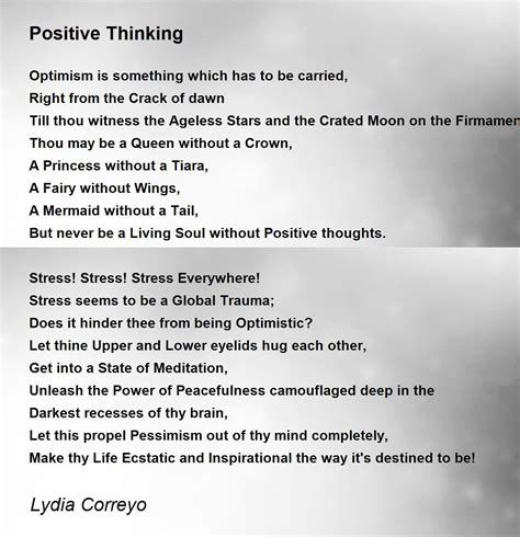 Positive Thinking - Positive Thinking Poem by Lydia Correyo