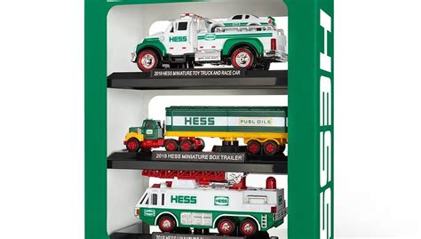 Hess mini trucks 2019 on sale: box trailer, emergency truck, car set.