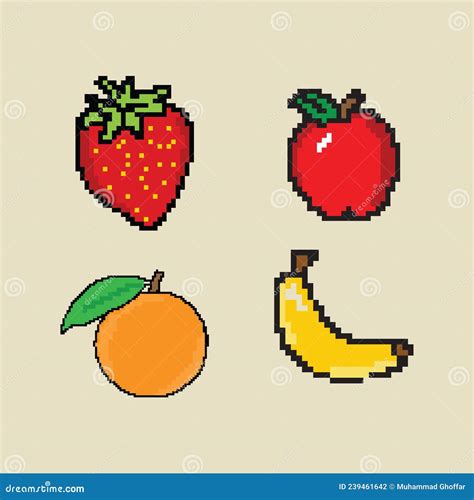 Set Of Pixel Art Fruits Icon. 32x32 Pixels Vector Illustration ...