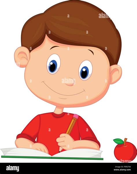 Illustration of a happy boy writing on a book Stock Vector Image & Art ...