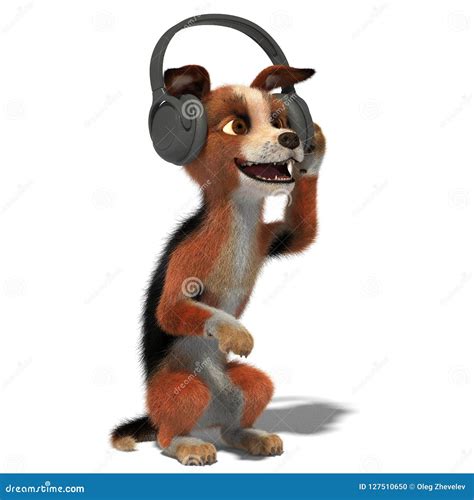 Dog Listening To Music In Headphones Stock Illustration - Illustration ...