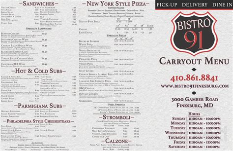 Bistro 91 menu in Finksburg, Maryland, USA