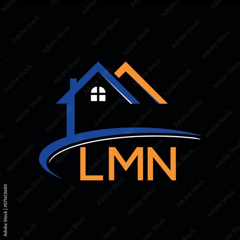 LMN house logo, letter logo. LMN blue image on black background and orange . LMN technology ...