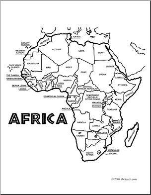 Clip Art: Africa Map (coloring page) Labeled – Abcteach