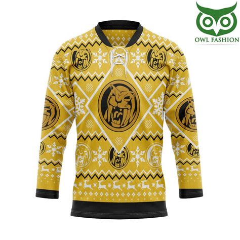 3D Mighty Morphin Yellow Power Ranger Ugly Christmas Custom Hockey Jersey - Owl Fashion Shop