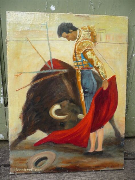 Vintage Matador Bull Fighting Oil Painting