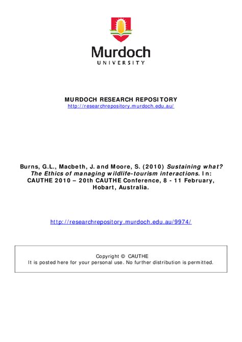 (PDF) Sustaining what? The Ethics of managing wildlife-tourism interactions | Georgette Leah ...