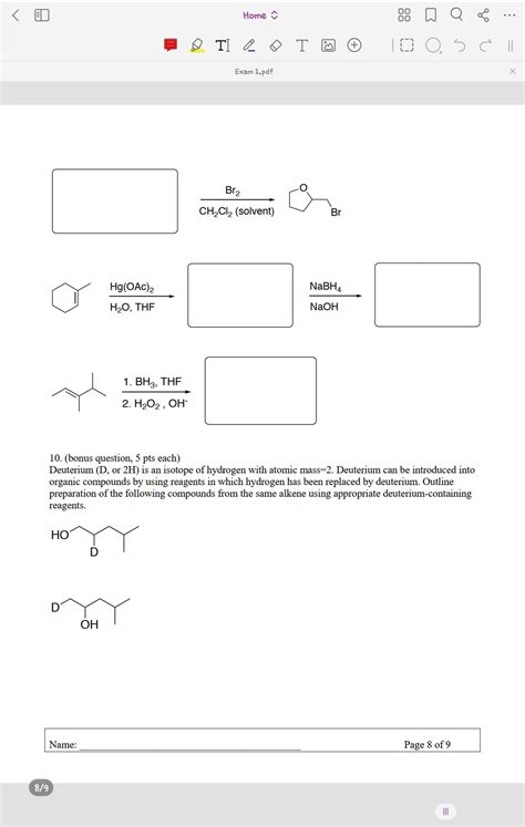 [Solved] . Home 88 .. . BATICOTE + Exam 1.pdf X Br 2 CH2Cl2 (solvent)... | Course Hero