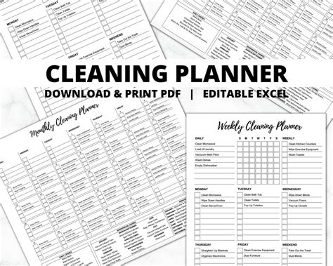 EDITABLE Cleaning Schedule Family Routine Planner Monthly Cleaning ...