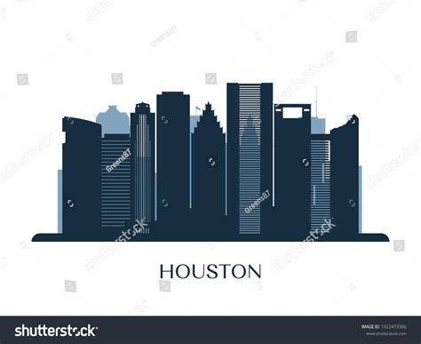 Houston Skyline Monochrome Silhouette Vector Illustration Stock Vector ...