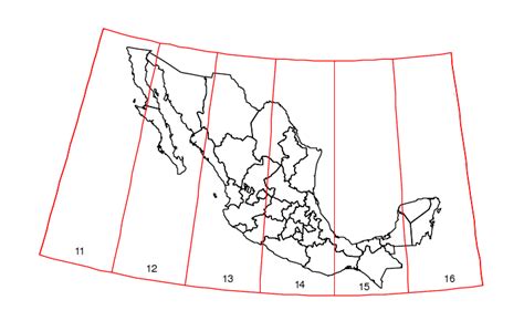 16: Particionado oficial de México en las diferentes zonas UTM . Tomado ...