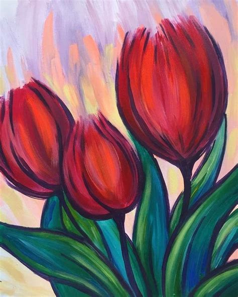 Tulip Trio | Flower art painting, Flower painting, Flower painting canvas