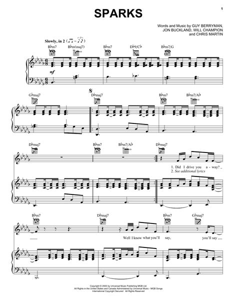 Sparks by Coldplay Sheet Music for Piano, Vocal & Guitar Chords (Right-Hand Melody) at Sheet ...