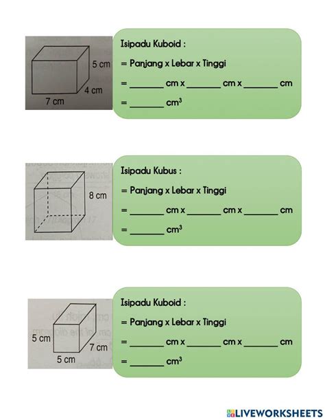 Isipadu kuboid & kubus worksheet | Live Worksheets