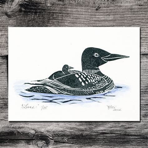 Loon & Chick Limited Edition Block Print Linocut Nature - Etsy