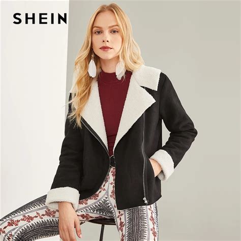 Aliexpress.com : Buy SHEIN Black Highstreet Elegant Zipper Pocket Detail Faux Shearling Fashion ...