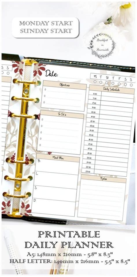 Daily Planner Refill A5 Printable Undated Daily Insert Half | Etsy ...