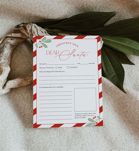 Letter to Santa Claus Template Christmas Wish List Dear - Etsy