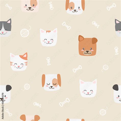 Cute adorable pastel cat kitten dog puppy cartoon doodle seamless ...