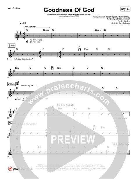 Goodness Of God Acoustic Guitar Sheet Music PDF (Bethel Music / Jenn Johnson) - PraiseCharts