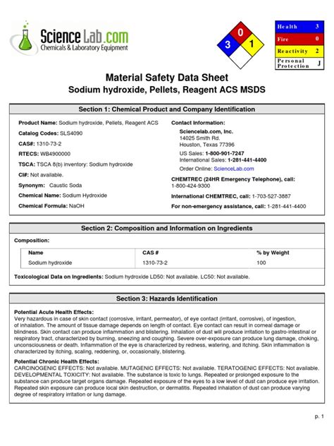 Msds Naoh Natrium Hidroksida Pdf Dangerous Goods Toxicity - Riset