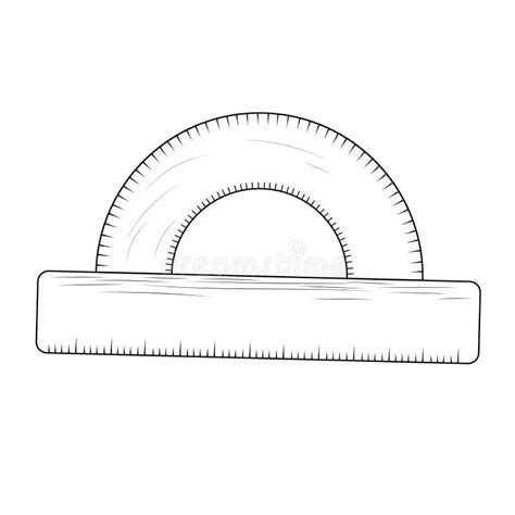 Protractor Line Art, Outline Drawing of a Protractor Ruler for Coloring ...