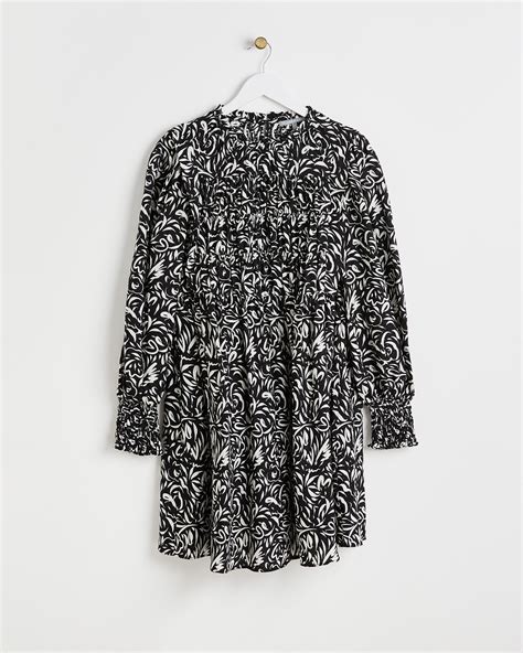 Swirl Black & White Mini Dress | Oliver Bonas