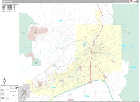 Santa Fe New Mexico Zip Code Wall Map (Premium Style) by MarketMAPS - MapSales