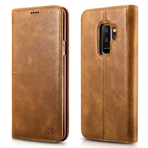 Genuine Leather Case for Samsung Galaxy S9 / S9 Plus Real Natural Cowhide Phone Cover Magnetic ...